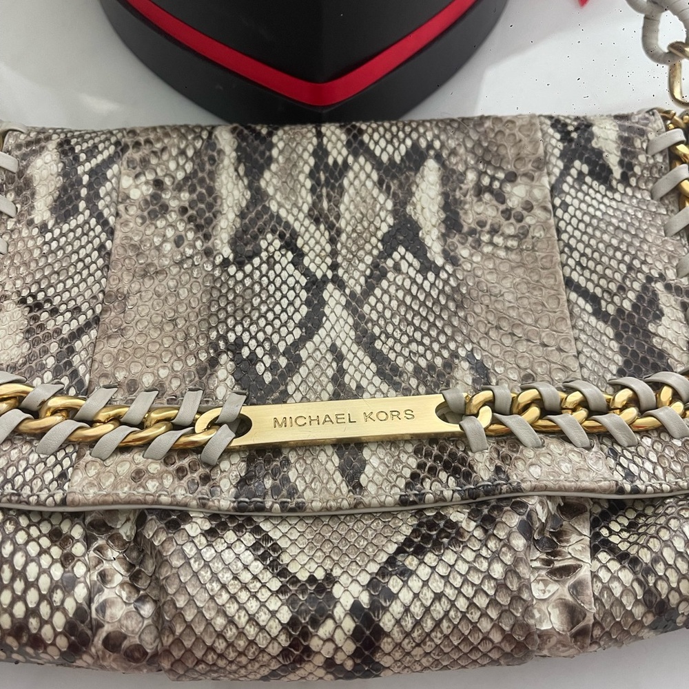 Michael Kors Collection Python Leather Shoulder Bag Gold Chain - Picture 12 of 12